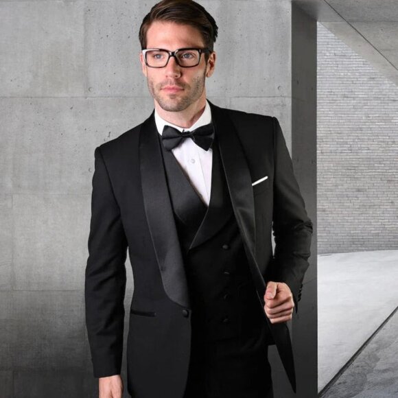 Statement Men's Black Shawl Tuxedo with Double Breasted Vest - Picture 1 of 2